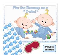 Uk Baby Shower Co Ltd - Twins Baby Shower Game - Pin the Dummy on a TWIN! (40 Dummies WITH Blindfold, BLUE)