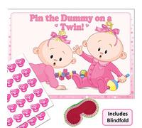 Uk Baby Shower Co Ltd - Twins Baby Shower Game - Pin the Dummy on a TWIN! (40 Dummies WITH Blindfold, PINK)
