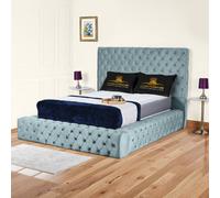 UK Bed Furniture Ambassador Ottoman Gas Lift Upholstered Bed with 54 Inch Headboard in Light Blue | Size: Super King UK Bed Furniture Light Blue Super King