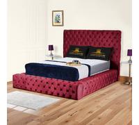 UK Bed Furniture Ambassador Ottoman Gas Lift Upholstered Bed with 54 Inch Headboard in Maroon | Size: Single UK Bed Furniture Maroon Single