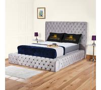 UK Bed Furniture Ambassador Ottoman Gas Lift Upholstered Bed with 54 Inch Headboard in Silver | Size: Small Double UK Bed Furniture Silver Small Double