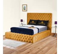 UK Bed Furniture Ambassador Upholstered Bed Frame with 54" Headboard - Slatted Base in Mustard | Size: Super King UK Bed Furniture Mustard Super King