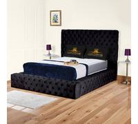 UK Bed Furniture Ambassador Upholstered Bed Frame with 54-inch Headboard - Slatted Base in Black | Size: Double UK Bed Furniture Black Double