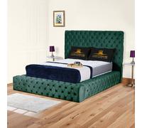 UK Bed Furniture Ambassador Upholstered Bed Frame with 54-inch Headboard - Slatted Base in Green | Size: Super King UK Bed Furniture Green Super King