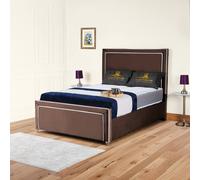 UK Bed Furniture Ariana Upholstered Bed Frame with 48-inch Headboard - Slatted Base in Brown | Size: Double UK Bed Furniture Brown Double