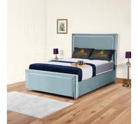 UK Bed Furniture Ariana Upholstered Bed Frame with 48-inch Headboard - Slatted Base in Light Blue | Size: Small Double UK Bed Furniture Light Blue Small Double