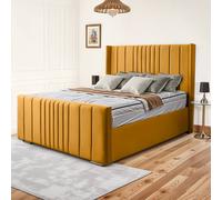 UK Bed Furniture Balmoral Wingback Upholstered Bed with 48 Inch Headboard Slatted Base in Mustard | Size: Super King UK Bed Furniture Mustard Super King