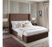 UK Bed Furniture Barcelona Upholstered Bed with 48 Inch Headboard & Slatted Base in Brown | Size: Double UK Bed Furniture Brown Double