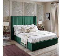 UK Bed Furniture Barcelona Upholstered Bed with 48 Inch Headboard & Slatted Base in Green | Size: Double UK Bed Furniture Green Double