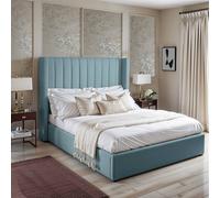 UK Bed Furniture Barcelona Upholstered Bed with 48 Inch Headboard & Slatted Base in Light Blue | Size: Small Double UK Bed Furniture Light Blue Small Double