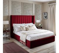UK Bed Furniture Barcelona Upholstered Bed with 48 Inch Headboard & Slatted Base in Maroon | Size: Double UK Bed Furniture Maroon Double