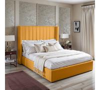 UK Bed Furniture Barcelona Upholstered Bed with 48 Inch Headboard & Slatted Base in Mustard | Size: Single UK Bed Furniture Mustard Single