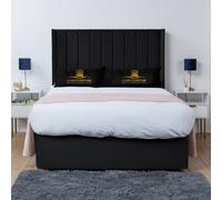 UK Bed Furniture Bella Wingback Divan Bed Base with 54 Inch Headboard - No Storage in Black | Size: Super King UK Bed Furniture Black Super King