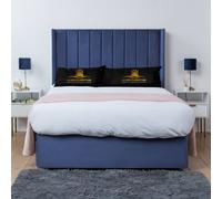 UK Bed Furniture Bella Wingback Divan Bed Base with 54 Inch Headboard - No Storage in Blue | Size: Super King UK Bed Furniture Blue Super King