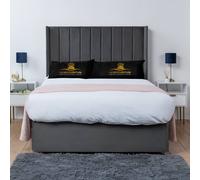 UK Bed Furniture Bella Wingback Divan Bed Base with 54 Inch Headboard - No Storage in Charcoal | Size: Super King UK Bed Furniture Charcoal Super King