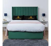 UK Bed Furniture Bella Wingback Divan Bed Base with 54 Inch Headboard - No Storage in Green | Size: Super King UK Bed Furniture Green Super King