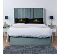 UK Bed Furniture Bella Wingback Divan Bed Base with 54 Inch Headboard - No Storage in Light Blue | Size: Super King UK Bed Furniture Light Blue Super King