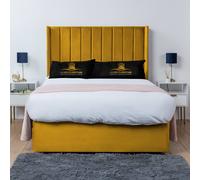 UK Bed Furniture Bella Wingback Divan Bed Base with 54 Inch Headboard - No Storage in Mustard | Size: Super King UK Bed Furniture Mustard Super King