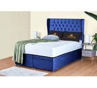 UK Bed Furniture Bronte End Lift Divan Ottoman Storage Bed with 54 Inch Headboard in Blue | Size: King UK Bed Furniture Blue King