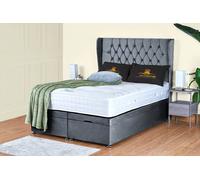UK Bed Furniture Bronte End Lift Divan Ottoman Storage Bed with 54 Inch Headboard in Charcoal | Size: King UK Bed Furniture Charcoal King
