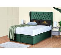 UK Bed Furniture Bronte End Lift Divan Ottoman Storage Bed with 54 Inch Headboard in Green | Size: King UK Bed Furniture Green King