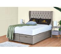 UK Bed Furniture Bronte End Lift Divan Ottoman Storage Bed with 54 Inch Headboard in Light Beige | Size: Super King UK Bed Furniture Light Beige Super King