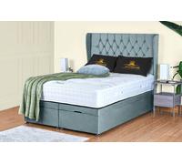 UK Bed Furniture Bronte End Lift Divan Ottoman Storage Bed with 54 Inch Headboard in Light Blue | Size: Super King UK Bed Furniture Light Blue Super King
