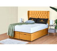 UK Bed Furniture Bronte End Lift Divan Ottoman Storage Bed with 54 Inch Headboard in Mustard | Size: King UK Bed Furniture Mustard King