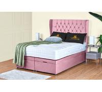 UK Bed Furniture Bronte End Lift Divan Ottoman Storage Bed with 54 Inch Headboard in Pink | Size: Super King UK Bed Furniture Pink Super King