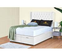 UK Bed Furniture Bronte End Lift Divan Ottoman Storage Bed with 54 Inch Headboard in White | Size: King UK Bed Furniture White King