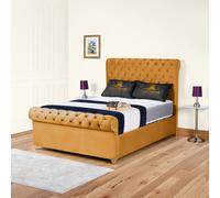UK Bed Furniture Chesterfield Sleigh Upholstered Bed with 48" Headboard - Slatted Base in Mustard | Size: Super King UK Bed Furniture Mustard Super King