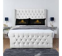 UK Bed Furniture Emily Wingback Divan Bed with 54 Inch Diamond Headboard - No Storage in White | Size: Super King UK Bed Furniture White Super King