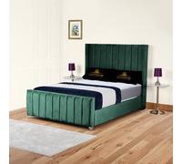 UK Bed Furniture Empire Winged Slatted Base Upholstered Bed with 48 Inch Headboard in Green | Size: Double UK Bed Furniture Green Double