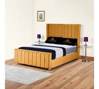UK Bed Furniture Empire Winged Slatted Base Upholstered Bed with 48 Inch Headboard in Mustard | Size: Single UK Bed Furniture Mustard Single