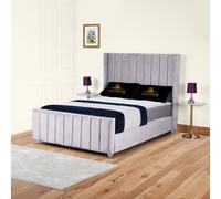 UK Bed Furniture Empire Winged Slatted Base Upholstered Bed with 48 Inch Headboard in Silver | Size: Double UK Bed Furniture Silver Double