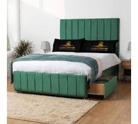 UK Bed Furniture Falcon Divan Bed with 2 Drawers Same Side & 26 Inch headboard in Green | Size: Small Double UK Bed Furniture Green Small Double