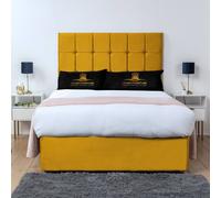 UK Bed Furniture Florence Divan Bed Base with 26 Inch Headboard - No Storage in Mustard | Size: Double UK Bed Furniture Mustard Double