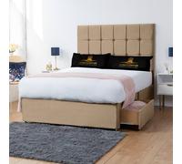 UK Bed Furniture Florence Divan Bed with 2 Drawers Foot End & 26 Inch headboard in Beige | Size: Small Double UK Bed Furniture Beige Small Double