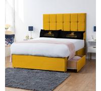 UK Bed Furniture Florence Divan Bed with 2 Drawers Foot End & 26 Inch headboard in Mustard | Size: Small Double UK Bed Furniture Mustard Small Double
