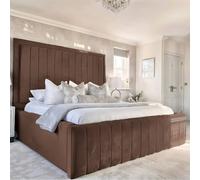 UK Bed Furniture Geneva Upholstered Bed Frame with 54" Headboard - Slatted Base in Brown | Size: Small Double UK Bed Furniture Brown Small Double