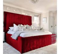 UK Bed Furniture Geneva Upholstered Bed Frame with 54" Headboard - Slatted Base in Maroon | Size: King UK Bed Furniture Maroon King