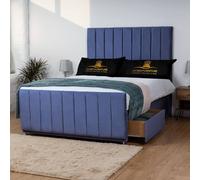 UK Bed Furniture Hampton Divan Bed with 2 Drawers Foot End & 26 Inch headboard in Blue | Size: Small Double UK Bed Furniture Blue Small Double