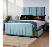 UK Bed Furniture Hampton Divan Bed with 2 Drawers Foot End & 26 Inch headboard in Light Blue | Size: Small Double UK Bed Furniture Light Blue Small Double