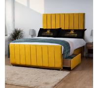 UK Bed Furniture Hampton Divan Bed with 2 Drawers Foot End & 26 Inch headboard in Mustard | Size: Small Double UK Bed Furniture Mustard Small Double