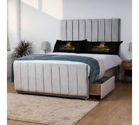 UK Bed Furniture Hampton Divan Bed with 2 Drawers Foot End & 26 Inch headboard in Silver | Size: Small Double UK Bed Furniture Silver Small Double
