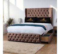 UK Bed Furniture Luxor Wingback Divan Bed with 54 Inch Headboard & 2 Foot End Drawers in Brown | Size: Small Double UK Bed Furniture Brown Small Double