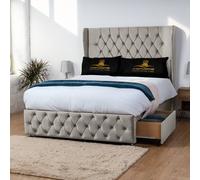 UK Bed Furniture Luxor Wingback Divan Bed with 54 Inch Headboard & 2 Foot End Drawers in Light Beige | Size: Small Double UK Bed Furniture Light Beige Small Double