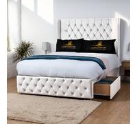 UK Bed Furniture Luxor Wingback Divan Bed with 54 Inch Headboard & 2 Foot End Drawers in White | Size: Small Double UK Bed Furniture White Small Double
