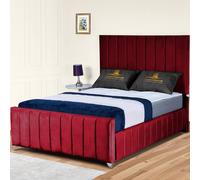 UK Bed Furniture Milano Slatted Base Upholstered Bed with 48 Inch Headboard in Maroon | Size: Small Double UK Bed Furniture Maroon Small Double