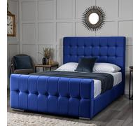 UK Bed Furniture Orlando Upholstered Bed with Slatted Base & 48 Inch Headboard in Blue | Size: Double UK Bed Furniture Blue Double